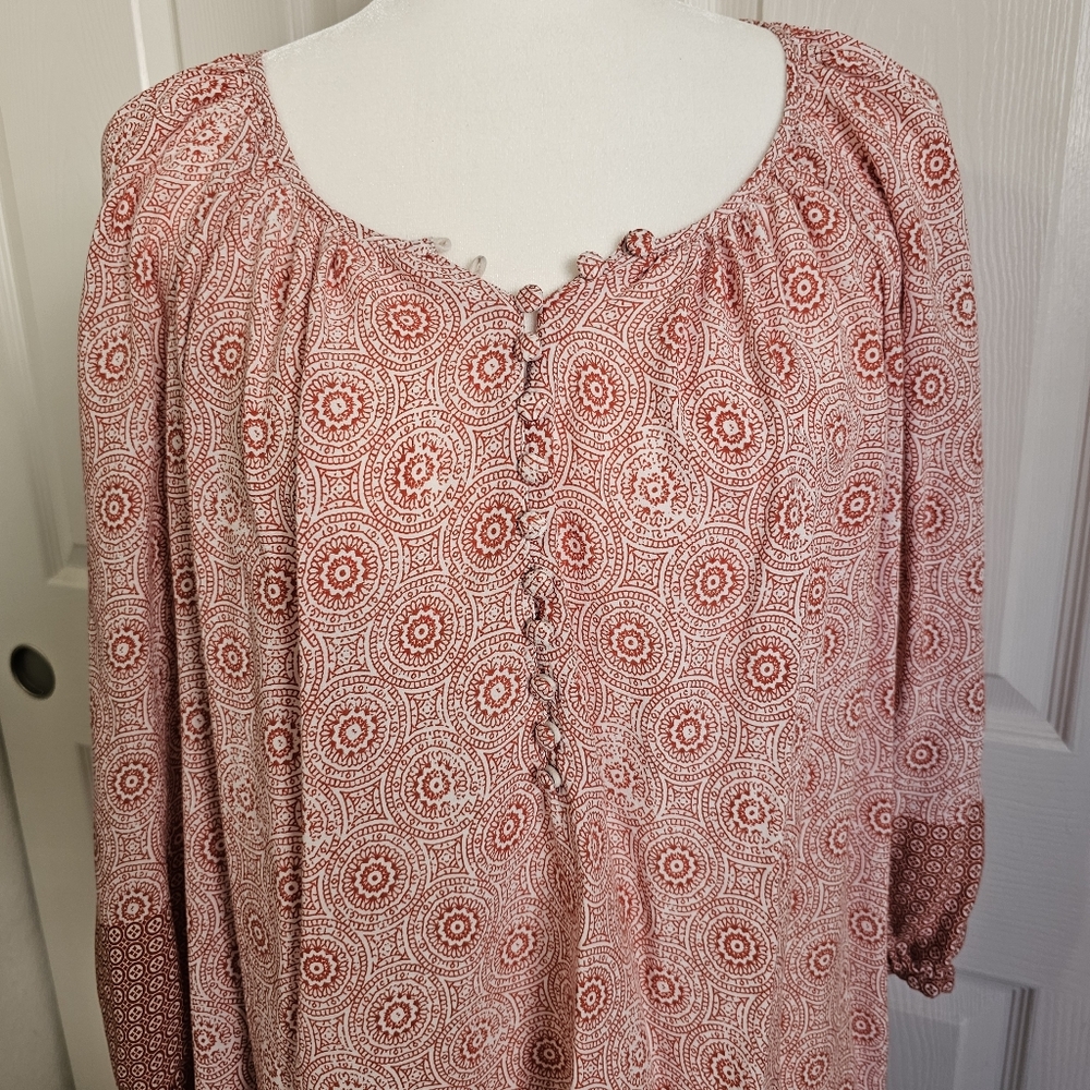 2x Women's Red Patterned Buttoned Down Top - Picture 2 of 6